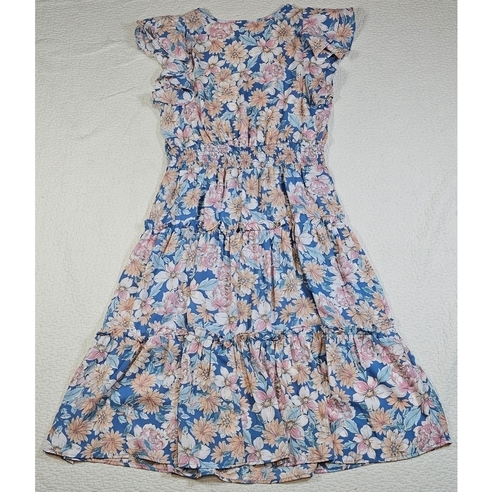 Sienna Sky Floral Tiered Maxi Dress with Flutter Sleeves - Picture 2 of 9